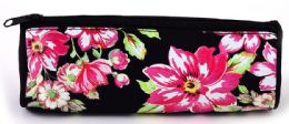 48 Wholesale Floral Multipurpose Black Pouch W/ Flowers & Zipper Closure