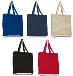 96 Wholesale 14" Canvas Shopper Tote Bags W/ Bottom Gusset
