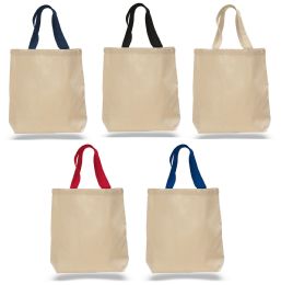 144 Wholesale 19" Canvas Tote Bags W/ Contrasting Handles