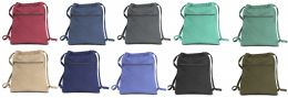 48 Wholesale Seaside Cotton Drawstring Bags W/ Front Zipper Pocket