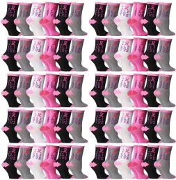 60 Units of Pink Ribbon Breast Cancer Awareness Assorted Ankle Socks For Women (Size 9-11) - Breast Cancer Awareness Socks
