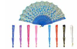 60 Units of Folding Fan Floral Metallic - Novelty Toys