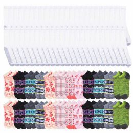 48 Bulk 48 Pairs Total - Mens White Crew Socks Size 10-13 and Womens Low Cut Size 9-11 in Assorted Prints