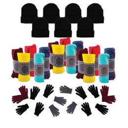 12 Wholesale Case Of 12 Gloves, 12 Winter Throw Blankets, 12 Beanies - Wholesale Care Packages