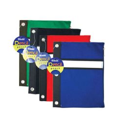 24 Wholesale Assorted Color 3-Ring Pencil Pouch