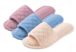 36 Pieces Women's Plush Slide Slippers W/ Textured Pattern - Assorted Colors - Women's Slippers