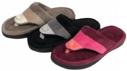 36 Wholesale Women's Two Tone Striped Gizeh Slippers W/ Soft Footbed