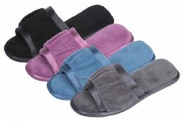 36 Pieces Lady Plush OpeN-Toe Slippers W/ Satin Trim - Women's Slippers