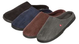 24 Wholesale Men's Suede Slide Slippers W/ Side Crest