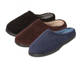 24 Wholesale Men's Plush Slide Slippers - Solid Colors