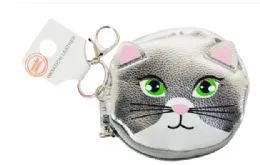 72 Bulk Keychain Coin Purse Metallic Kitty
