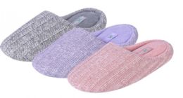 36 Wholesale Women's Heathered Knit Mule Slippers - Assorted Colors