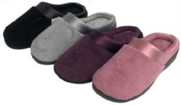 30 Wholesale Women's Plush Clog Slippers W/ Satin Trim