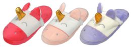 48 Units of Girl's Terry Cloth Mule Unicorn Slippers w/ Soft Footbed - Girls Slippers