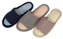 36 Wholesale Women's Knit Slide Slippers W/ Soft Two Tone Footbed