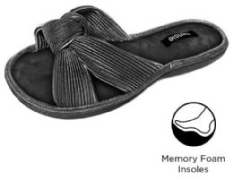 12 Wholesale Women's Pleated Knot Siena Slippers W/ Soft Footbed - Black