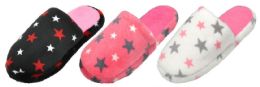 48 Wholesale Girl's Terry Cloth Mule Slippers W/ Two Tone Stars & Soft Footbed