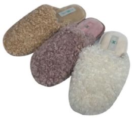 36 Wholesale Women's Faux Fur Mule Slippers W/ Soft Footbed