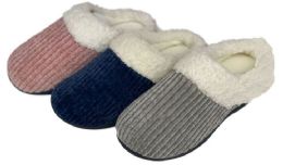 30 Wholesale Women's Ribbed Knit Clog Slippers W/ Sherpa Trim