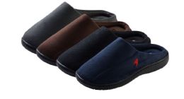 36 Wholesale Boy's Bedroom Suede Slippers W/ Side Stitching - Assorted Colors - Sizes SmalL-xl