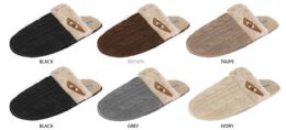 36 Wholesale Women's Cable Knit Slippers W/ Faux Fur Cuff & Wooden Toggle