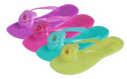 36 Pieces Girls Jelly Flip Flops W/ Flower Adornment - Girls Slippers