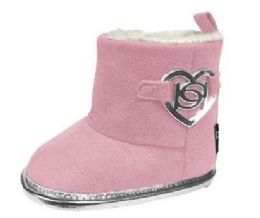18 Wholesale Infant Girl's Micro Suede Fashion Boots W/ Sherpa Lining & Heart Embellishment - Blush