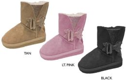 12 Wholesale Toddler Girl's Winter Boots W/ Shimmery Glitter Bow & Side Gusset