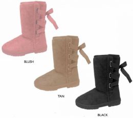 12 Wholesale Women's 9" Microsuede Winter Boots W/ Back Laces & Ribbon