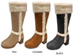 12 Wholesale Girl's Tall Microsuede Boots w/ Faux Fur Trim & Cuff