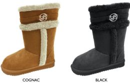 12 Wholesale Girl's Tall Microsuede Winter Boots W/ Bebe Medallion & Faux Fur Trim
