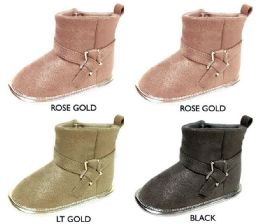 18 Wholesale Infant Girl's Shimmer Microsuede Boots W/ Star Buckle & Velcro Closure