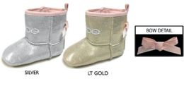 18 Wholesale Infant Girl's Shimmer Booties W/ Embroidered Bebe Logo & Shinny Bow