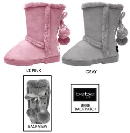 12 Wholesale Toddler Girl's Microsuede Winter Boots W/ Faux Fur Trim & Pom Poms