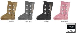 12 Wholesale Girl's Winter Boots W/ Rhinestone Buttons & Bebe Lurex Embroidery