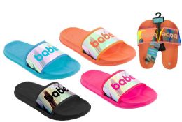 36 Wholesale Women's Slide Sandals W/ Holographic Babe Print