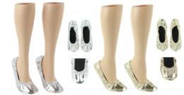 24 Wholesale Women's Wedding RolL-Up Flats - Gold & Silver