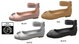 12 of Girl's Patent Leather Flats W/ Elastic Ankle Strap & Rhinestone Bebe Medallion Details