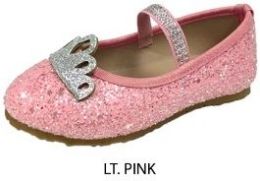 12 Pieces Toddler Girl's Glitter Flats - Pink W/ Elastic Strap - Girls Shoes