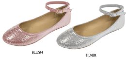 12 Units of Women's Metallic Flats w/ Rhinestone Details, Ankle Strap, & Cushioned Insole - Women's Footwear
