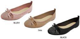 12 Wholesale Women's Microsuede Flats W/ Rhinestone Embelishments & Cushioned Insole