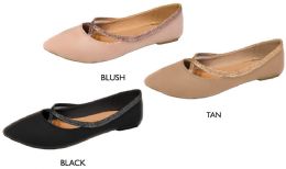12 Wholesale Women's Microsuede Flats W/ Elastic Glitter Straps & Cushioned Insole