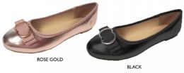 12 Wholesale Women's Metallic Flats W/ Buckled Bow & Cushioned Insole