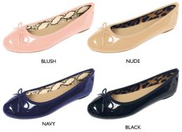 12 Wholesale Women's Patent Leather Flats W/ Snake & Leopard Print Lining