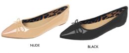12 Pieces Women's Patent Leather Flats W/ Bow & Leopard Print Lining - Women's Footwear