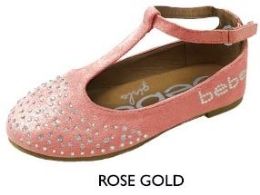 12 Wholesale Girl's Shimmer Flats - Rose Gold W/ Rhinestone Design