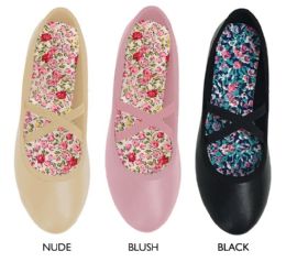 12 Wholesale Women's Ballet Flats W/ Elastic Straps & Printed Sockliner