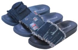 36 Pairs Girl's Madrid Slide Sandals W/ Denim Jean Strap - Girls Flip Flops