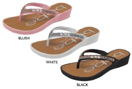 8 Wholesale Girl's Thong Wedge Sandals W/ Rhinestone Detail