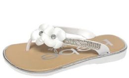 8 Wholesale Girl's Thong Sandal Flip Flops W/ Flower In White
